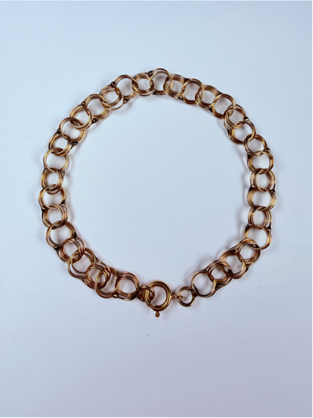 14K Solid Yellow Gold Double Circle Round Link 6.5MM VTG Charm Bracelet 6.5"